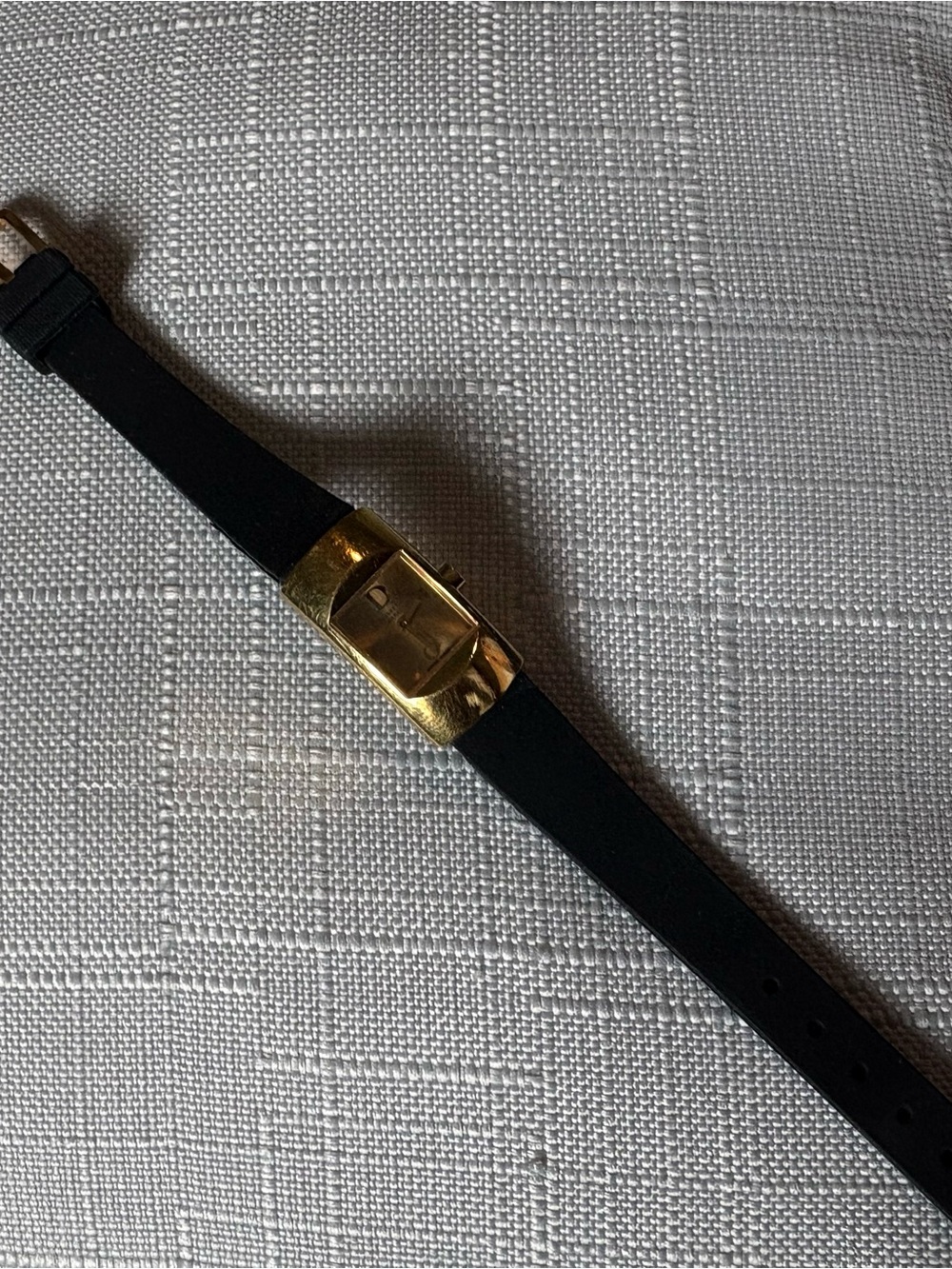 Dior Gold-Tone Rectangular Case Watch with Black Strap